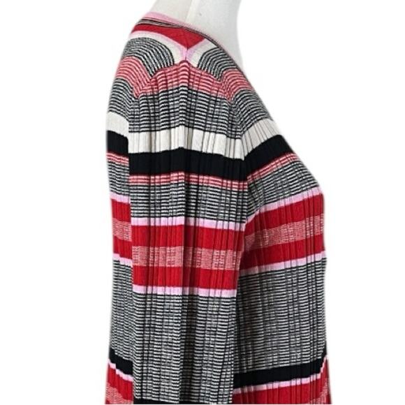 Ann Taylor Sweater Crew Neck Flare Sleeve Black Pink Red Stripe Women Size XL - Picture 7 of 12